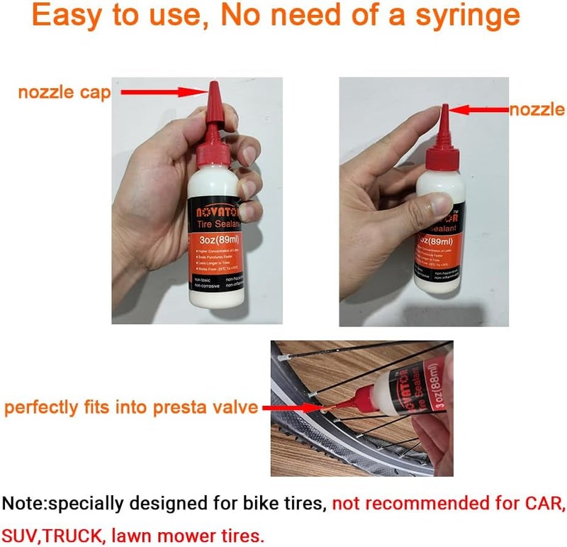Novator High Performance Bike Tire Sealant For Tubeless, Tubulars, Seals Faster, Lasts Longer, Micro-fiber For MTB, Road, Gravel, CX Bicycle Tires (3oz.sealant * 3 bottle+valve tool) - Image 4